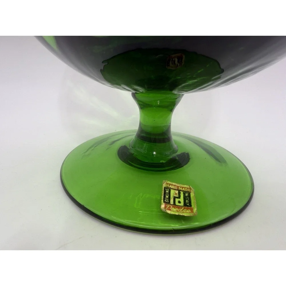 Vintage Peedee Green Empoli Glass Brandy Snifter Vase MCM Hand Blown Italy 7